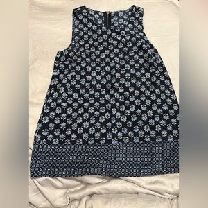 Michael Kors, sleeveless top, navy with light blue flowers, floral, gold zipper